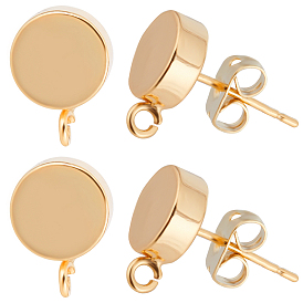 20 шт. латунные серьги-гвоздики, с 925 булавками из стерлингового серебра и вертикальными петлями, плоско-круглые, с латунными фрикционными гайками 20шт.