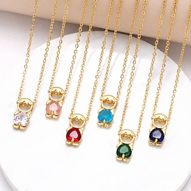 Child Brass Micro Pave Cubic Zirconia Pendant Necklaces for Women, Golden