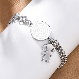 304 браслеты из многоцепочечных звеньев из нержавеющей стали, браслеты-цепочки роло для женщин, с плоским кругом со словом аминь и талисманом для девочки
