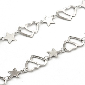 Stainless Steel Link Chains, Soldered, with Spool, Star & Heart with Heart, for Valentine's Day