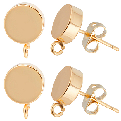 20 шт. латунные серьги-гвоздики, с 925 булавками из стерлингового серебра и вертикальными петлями, плоско-круглые, с латунными фрикционными гайками 20шт.