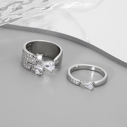 Латунные микропаве кубические цирконии манжеты открытые кольца для женщин, платина