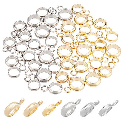 60Pcs 6 Styles 304 Stainless Steel Tube Bails, Loop Bails, Ring Bail Beads