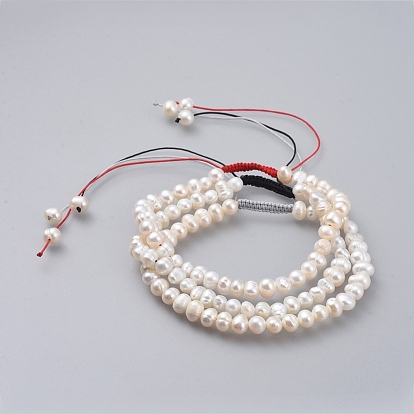 Nylon Thread Braided Bead Bracelets, with Grade A Natural Freshwater Pearl Beads
