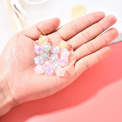 60pcs 6 Colors Transparent Acrylic Beads, Frosted, Bead in Bead, Flower