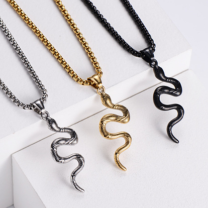 Модное креативное 304 ожерелье с подвеской в виде змеи из нержавеющей стали, с коробкой цепи