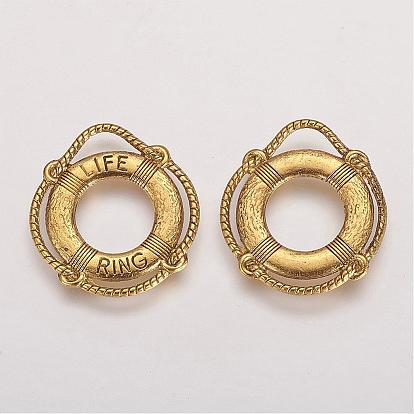 Tibetan Style Alloy Pendants, Cadmium Free & Lead Free, Life Ring/Lifebuoy/Cork Hoop, 24x22x2mm, Hole: 3mm
