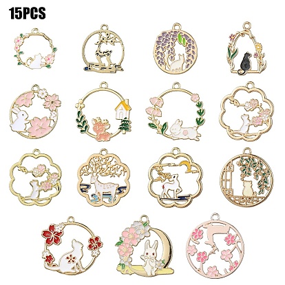 15 шт 15 стили подвески из сплава эмали, золотой свет, без кадмия, без никеля и без свинца, разнообразные