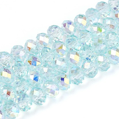 Transparent Glass Beads Strands, Rondelle, Half Plated, AB Color Plated, Faceted