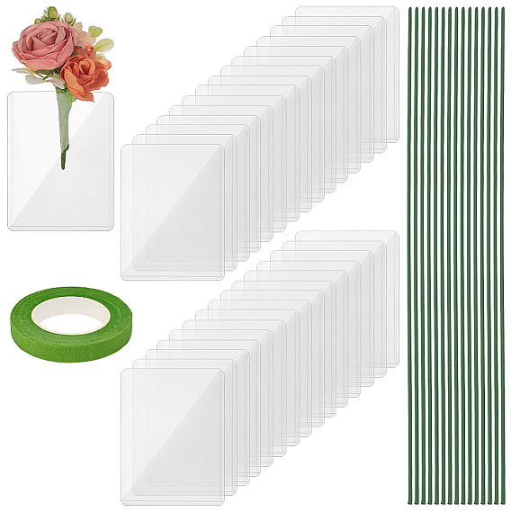1 рулон крепированной бумаги, для упаковки бумажных цветков, В комплекте: 15 пластиковых и железных стеблей для цветов и 30 ПВХ держателей для визитных карточек., украшение diy party