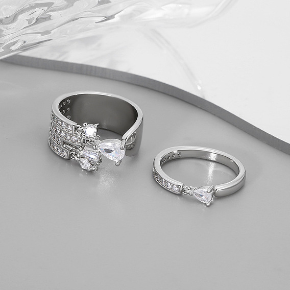 Латунные микропаве кубические цирконии манжеты открытые кольца для женщин, платина