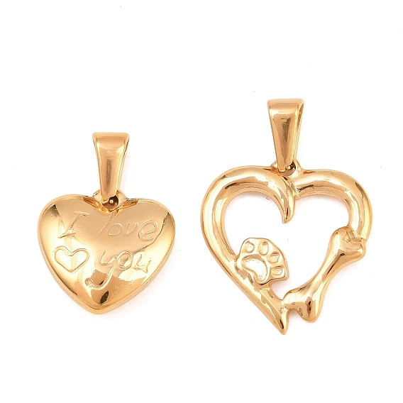 304 Stainless Steel Pendants, Heart Charms, PVD Vacuum Plating