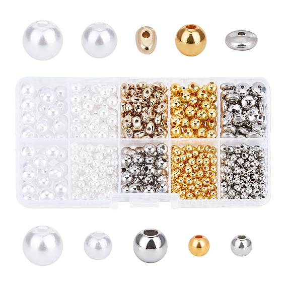 810pcs 9 styles de perles en plastique, rond et larme et plat rond