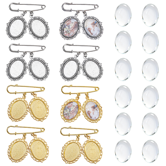 Sertissage de broche ovale en alliage et acier, avec cabochons en verre transparent
