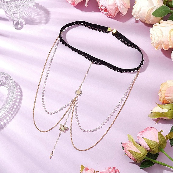 Латунные прозрачные кубические цирконии многослойные солнечные бабочки кисточки цепи на бедра и ноги, черные эластичные украшения для тела для женщин