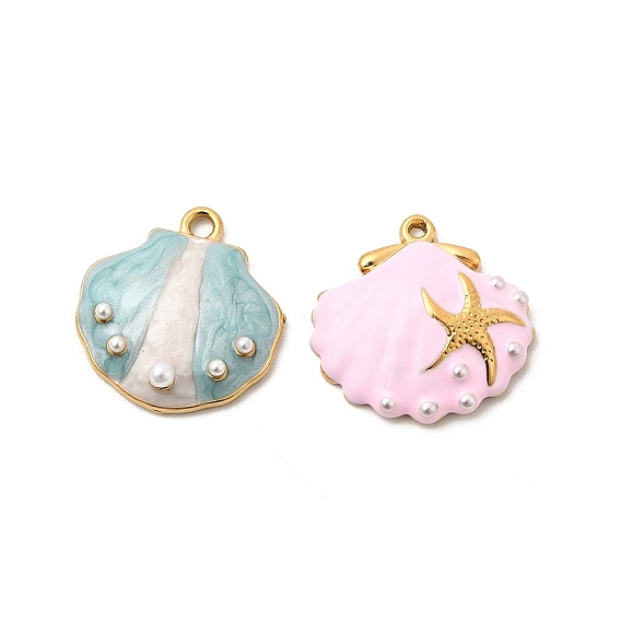 304 нержавеющей стальной эмали подвески, подвески в форме ракушек, с abs имитационными жемчужными бусинами , ионное покрытие (ip), реальный 18 k позолоченный