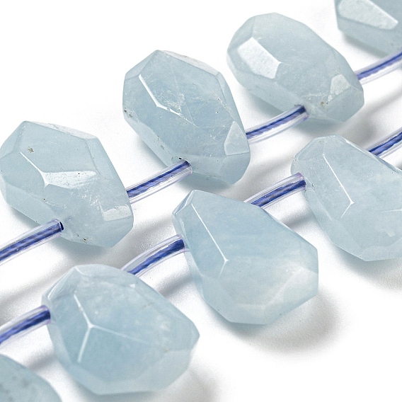 Natural Aquamarine Beads Strands, Faceted, Teardrop, Top Drilled