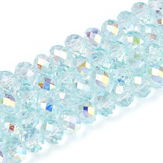 Transparent Glass Beads Strands, Rondelle, Half Plated, AB Color Plated, Faceted