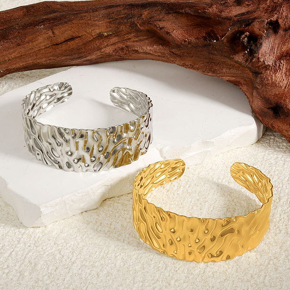 Текстурированные женские браслеты-манжеты 304 из нержавеющей стали