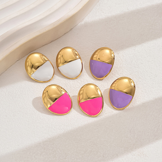 201 овальные серьги-гвоздики с эмалью из нержавеющей стали, золотые