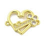 Rack Plating Brass Pave Clear Cubic Zirconia Connector Charms, Heart with Key Links, Cadmium Free & Lead Free, Long-Lasting Plated