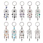 Woven Net/Web with Wing Alloy & Gemstone Chips Keychains, with 304 Stainless Steel Split Key Rings