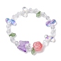 Butterfly & Flower Transparent Glass Stretch Bracelet, with Acrylic Charm