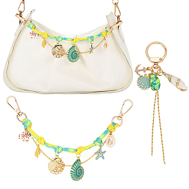 2 шт. полиэстеровые и железные цепи-удлинители для сумок, форма раковины и конч, с поворотными застежками из сплава и эмалью из сплава, фарфором ручной работы и подвеской из ракушки