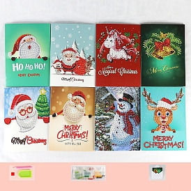 DIY Christmas Greeting Card Diamond Painting Kit, Including Envelope, Resin Rhinestones Bag, Diamond Sticky Pen, Tray Plate and Glue Clay