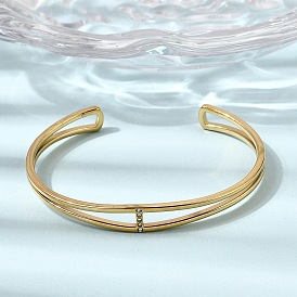 304 Браслет-манжета из нержавеющей стали с микропаве из кубического циркония, двухслойный, для женщин, ионное покрытие (ip), долговечный