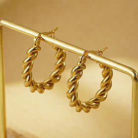 Twisted 304 Stainless Steel Round Hoop Earrings for Women
