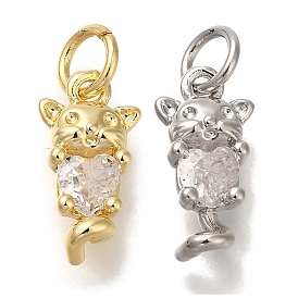 Rack Plating Brass Micro Pave Cubic Zirconia Charms, Cadmium Free & Lead Free, Long-Lasting Plated, Mouse