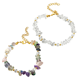 2шт. 2 стили браслетов из натуральных драгоценных камней для женщин, самородки, с железной фурнитурой