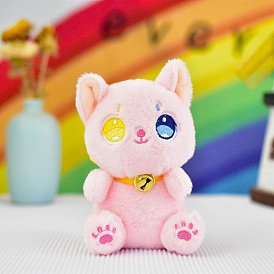 Плюшевые игрушки, подвеска в виде кошки с разноцветными глазами, с цепочкой из шариков платинового цвета
