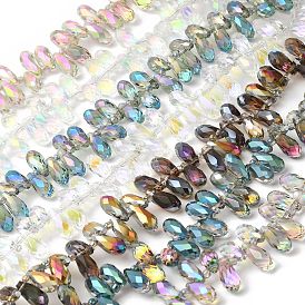 Electroplate Glass Beads Strands, Rainbow Plated, Faceted, Teardrop, Top Drilled