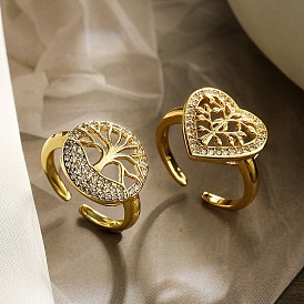 Brass Micro Pave Cubic Zirconia Cuff Rings for Women