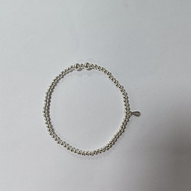 925 bracelet extensible perlé rond en argent sterling avec languettes de chaîne en forme de larme pour femme
