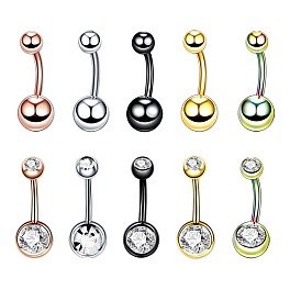 304 нержавеющая сталь, прозрачный кубический цирконий 15 калиброванные круглые кольца для пупка, пирсинг пупка кольца, изогнутая штанга украшения для тела для женщин
