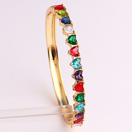 Fashionable Heart-shaped Zircon Copper 18K Gold Plated Bracelet for Women