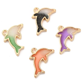 Rack Plating Alloy Epoxy Resin Pendants, Glitter Dolphin Charms, Long-Lasting Plated, Cadmium Free & Nickel Free & Lead Free, Golden