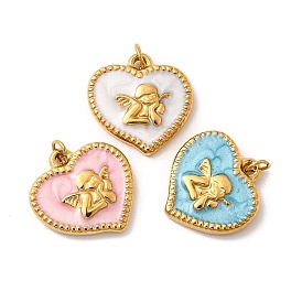 304 нержавеющей стальной эмали подвески, сердце с ангельскими подвесками, с целью перехода в кольце, ионное покрытие (ip), реальный 18 k позолоченный