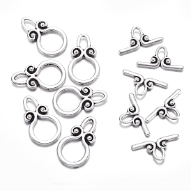 Ring Tibetan Style Alloy Toggle Clasps, Lead Free and Cadmium Free, Ring: 12x20mm, Bar: 18mm, Hole: 3mm