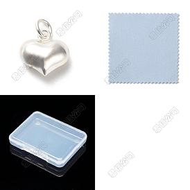 3Pcs 925 Sterling Silver Pendants, Puffed Heart Charms with Jump Rings