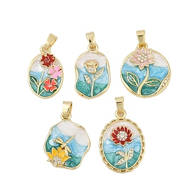 Латунные микропаве прозрачные подвески с фианитом, цветок, с эмалью, без кадмия и без свинца