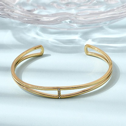 304 Браслет-манжета из нержавеющей стали с микропаве из кубического циркония, двухслойный, для женщин, ионное покрытие (ip), долговечный