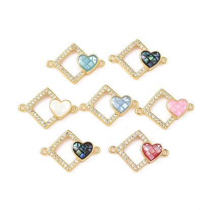 Подвески в виде ромба из латуни с микропаве из прозрачных кубических цирконий и ракушек с сердечками, с эмалью, реальный 18 k позолоченный, стойки покрытие, долговечный, без кадмия и без свинца