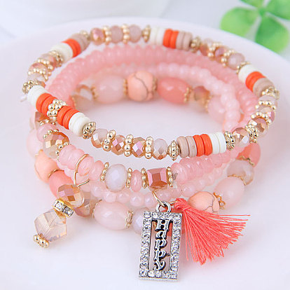 Bohemian Ethnic Style Crystal Beaded Bracelet - Vintage, Multi-layer, Boho Chic.