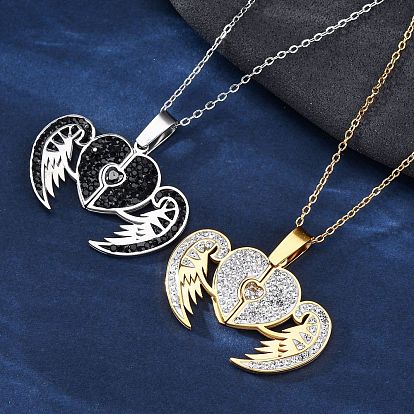 304 ожерелья из нержавеющей стали со стразами из полимерной глины, открывающиеся для женщин, сердце с крыла, ионное покрытие (ip)