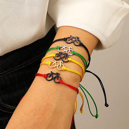 Латунные браслеты из велосипедных звеньев, Регулируемые браслеты из плетеного хлопкового шнура для женщин и мужчин