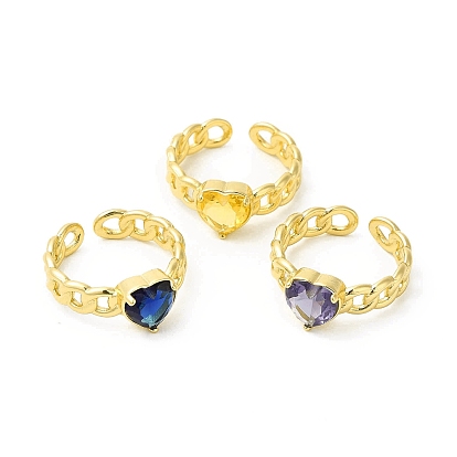 Открытое кольцо-манжета в форме сердца из кубического циркония, настоящее 18k позолоченное латунное кольцо-солитер для женщин, без кадмия, без никеля и без свинца